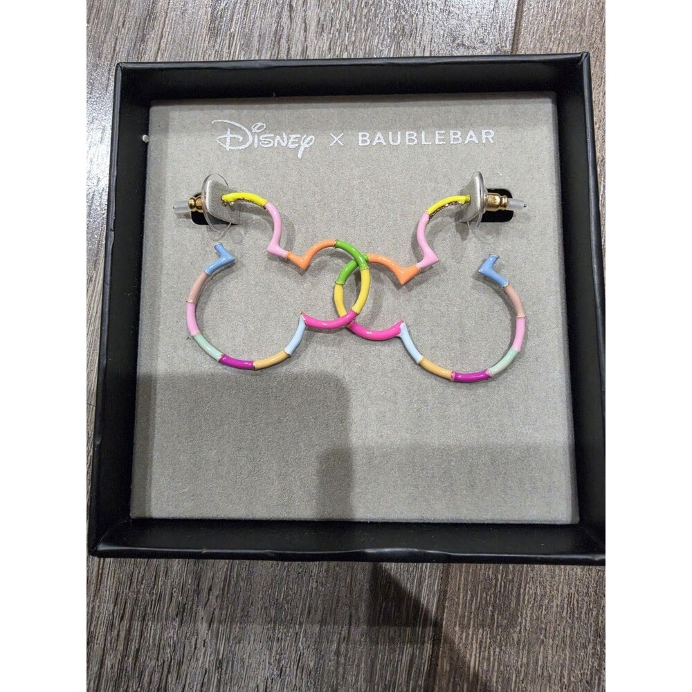 Disney x BaubleBar Mickey Mouse Multicolor Silhouette Hoop Earrings w/ Box